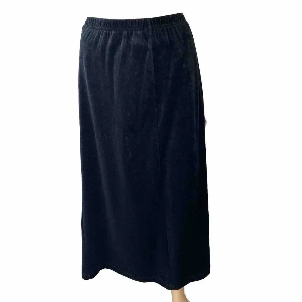 Laura Scott Black Velvet Velour Maxi Skirt Elastic Waist Stretch Comfy Women M